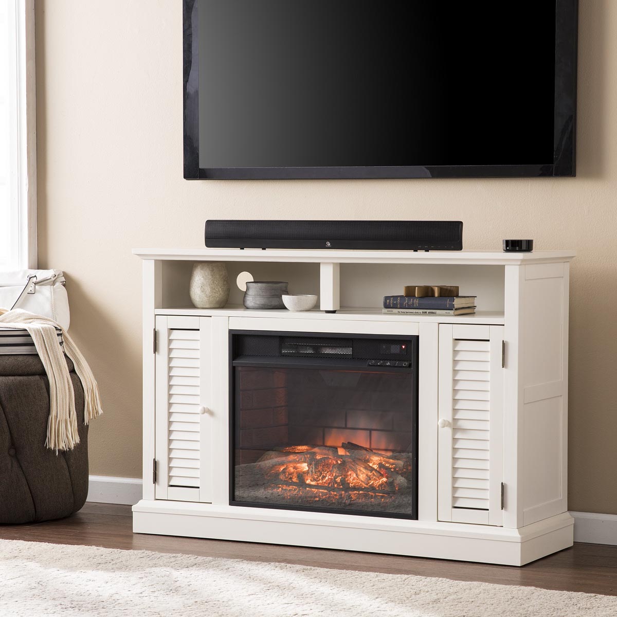 48" Antebellum Media Electric Fireplace Antique White FE9306 FI9306