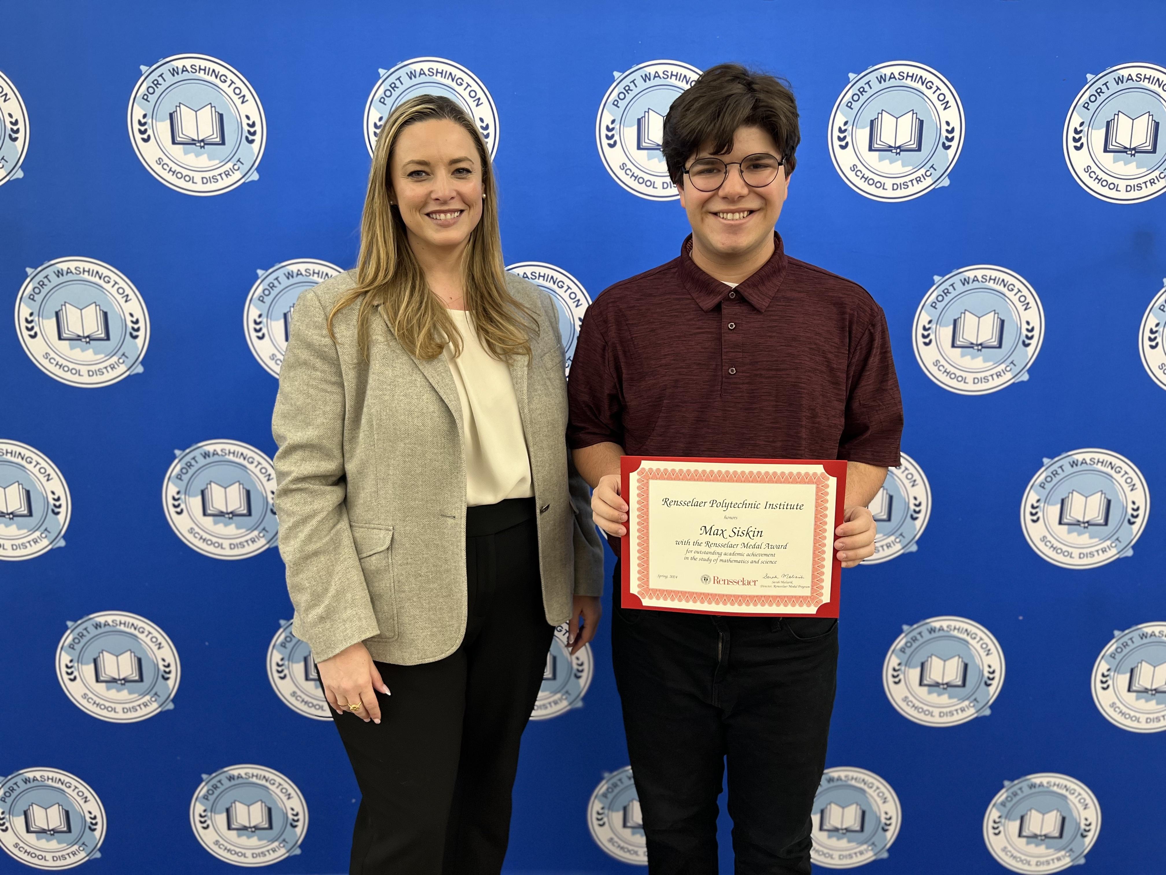 Paul D. Schreiber High School junior Max Siskin Awarded Rensselaer