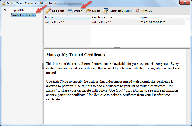 2023 List Of Trusted Certificates Digital Certificate Import For Signature Validation