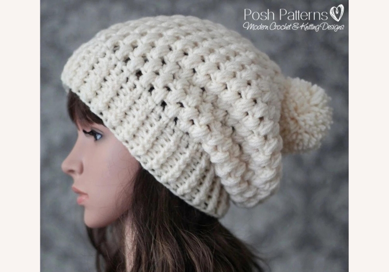 Free Crochet Pattern Bean Stitch Slouchy Hat