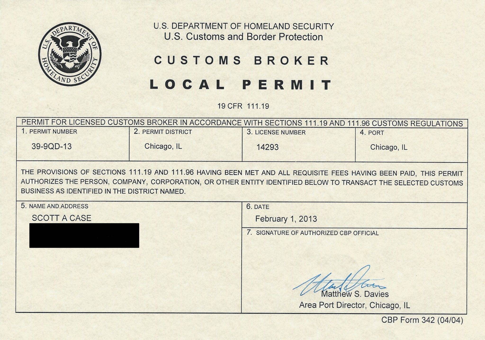 Scott Case obtains local permit and filer code from