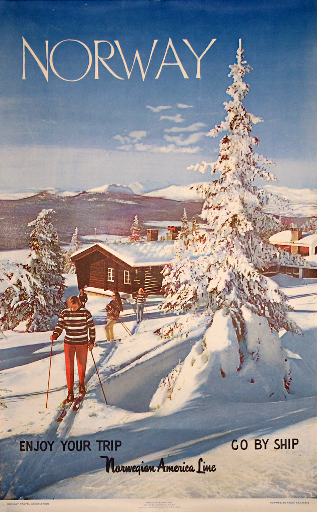 Original vintage poster Norway Ski Norwegian America Line for sale