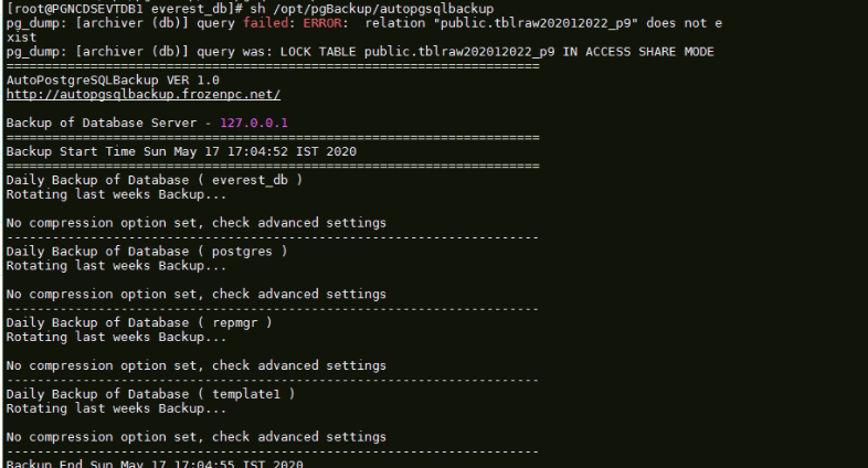PostgreSQL pg_dump backup issue