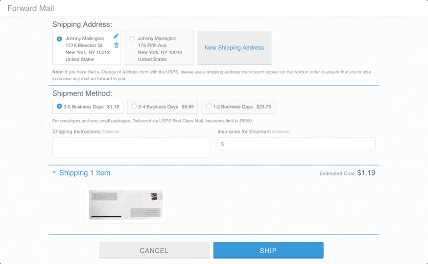 US Shipping Fees Online Shopping PostScan Mail