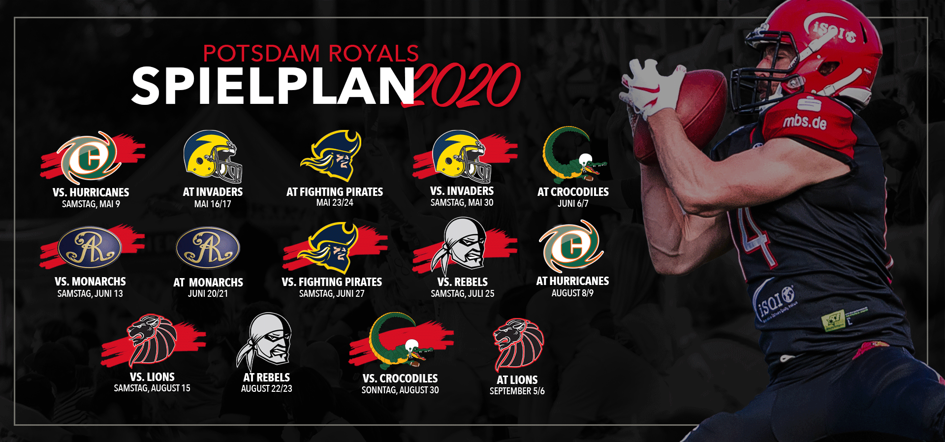 Der Spielplan der Saison 2020 ist fertig! Potsdam Royals