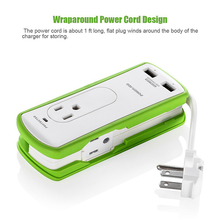 Two Outlet Mini Travel Power Strip , Small Power Strip With USB