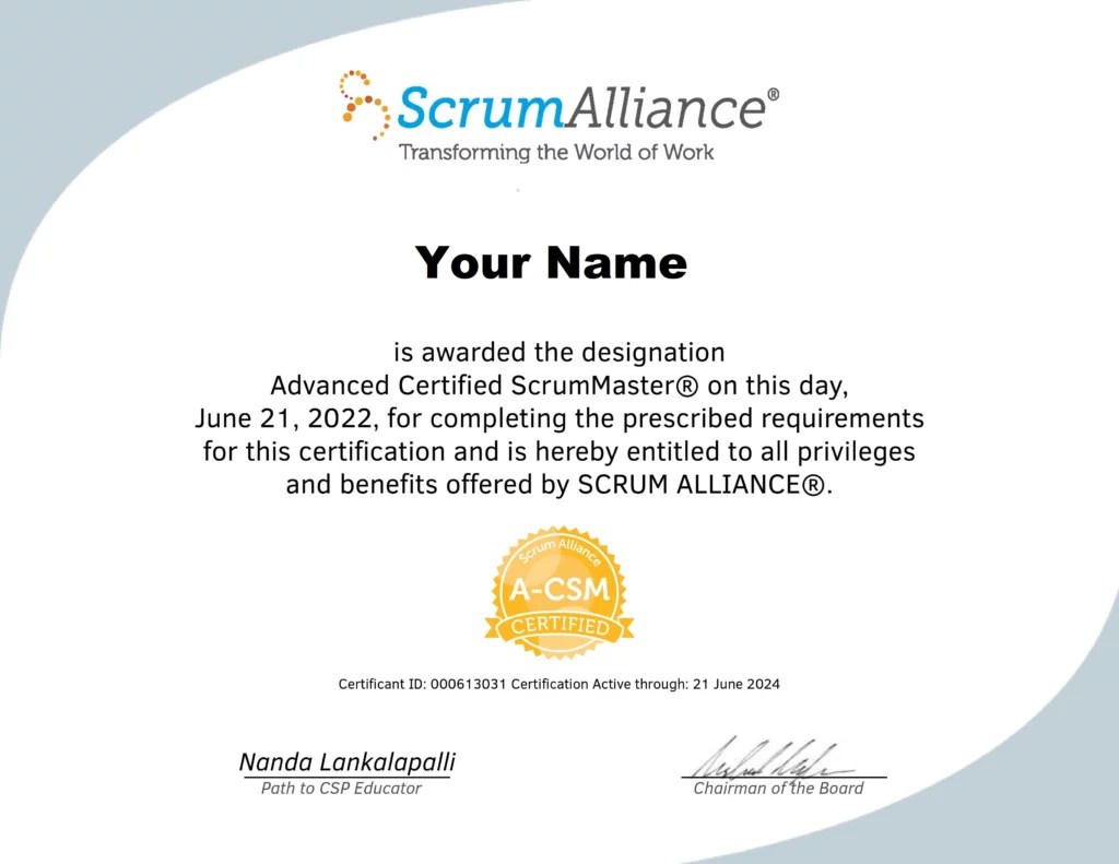 Advanced Certified ScrumMaster (ACSM) Certification in Pune