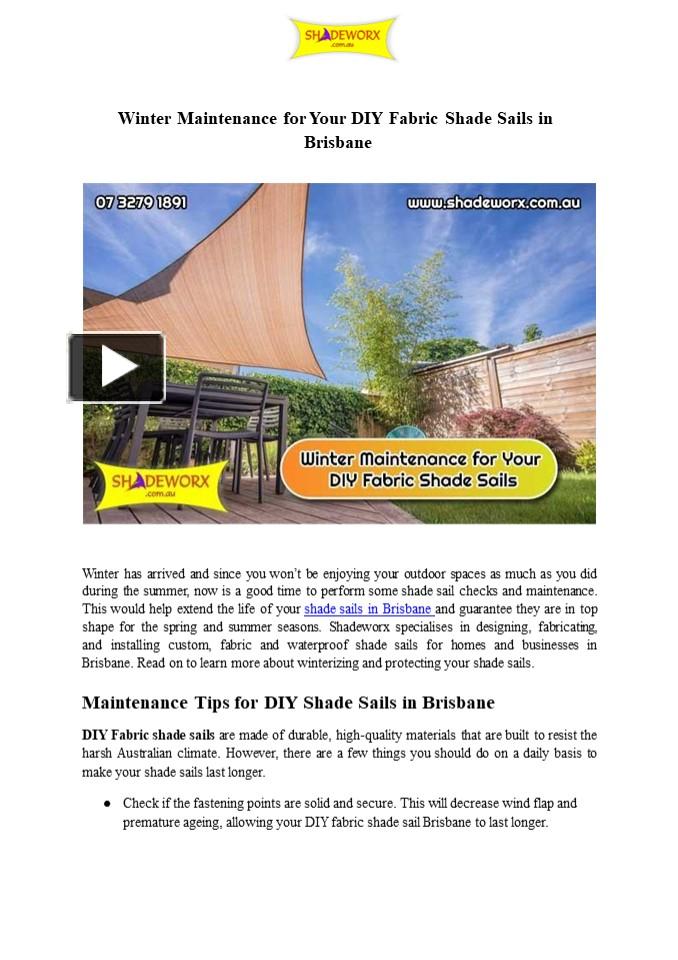 PPT Winter Maintenance for Your DIY Fabric Shade Sails in Brisbane