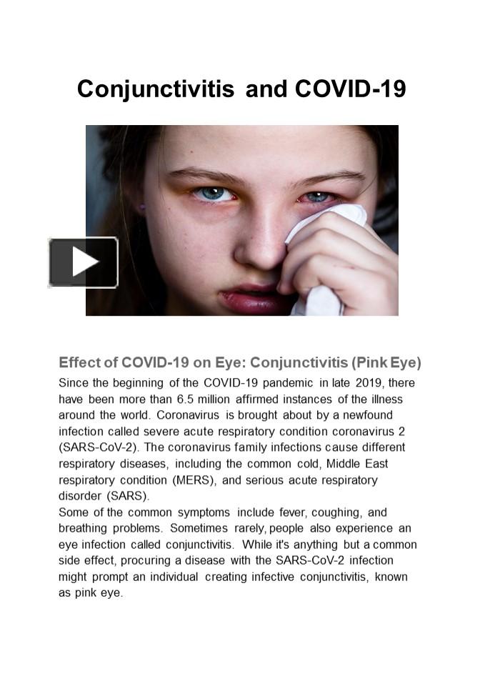 PPT Conjunctivitis (Pink Eye) Effect of COVID19 on Eye PowerPoint