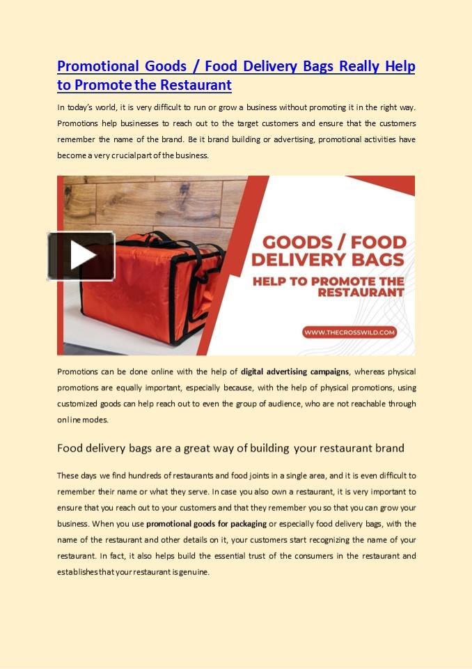 PPT Promotional Goods / Food Delivery Bags Really Help to Promote the