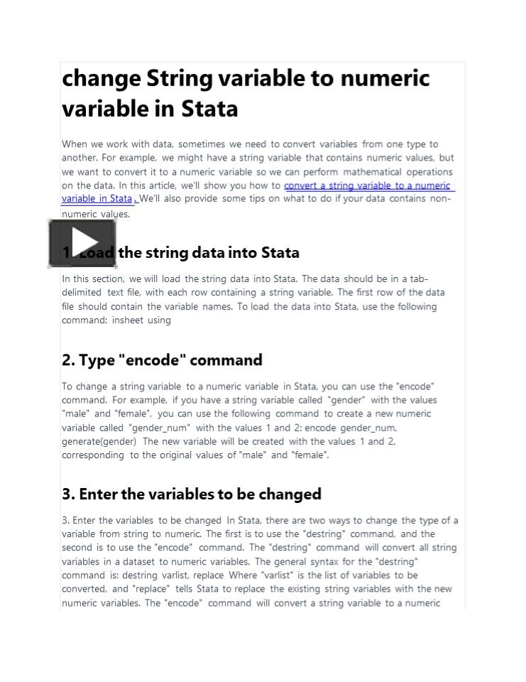 PPT convert a string variable to a numeric variable in Stata