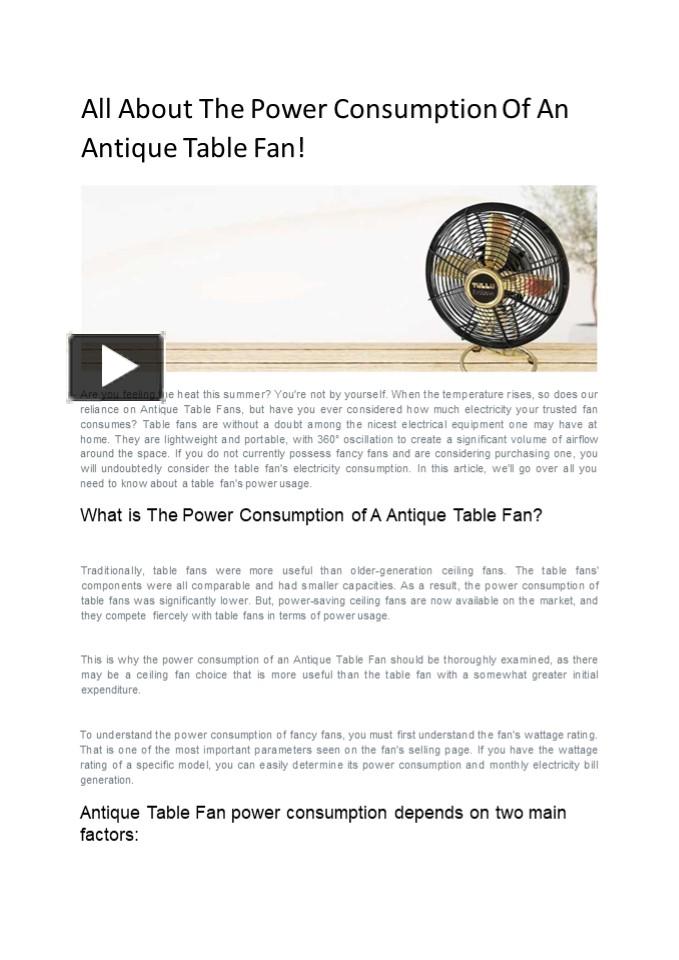 PPT All About The Power Consumption Of An Antique Table Fan