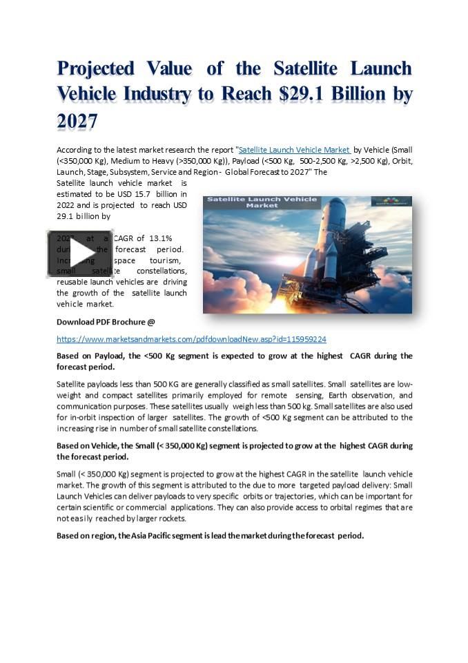 PPT Projected Value of the Satellite Launch Vehicle Industry to Reach
