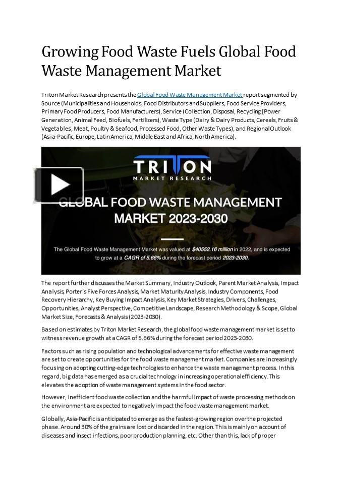 PPT Growing Food Waste Fuels Global Food Waste Management Market