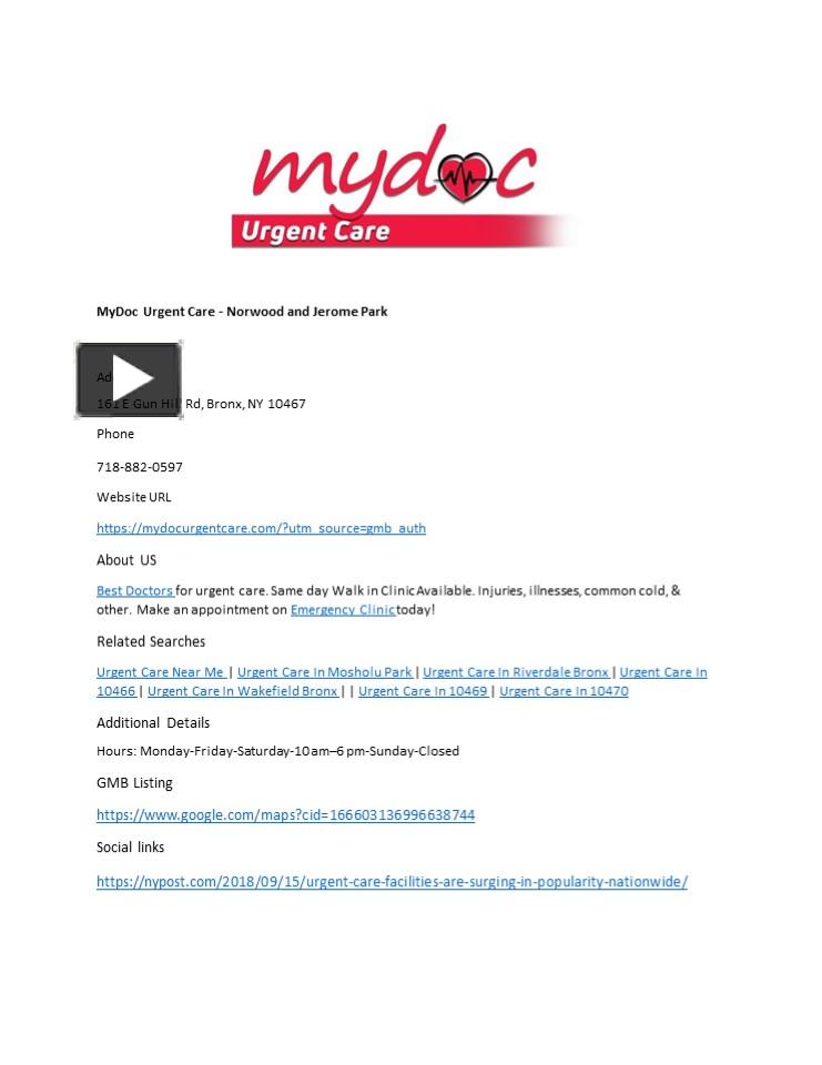 PPT MyDoc Urgent Care Norwood and Jerome Park (1) PowerPoint