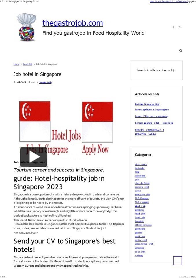 PPT job hotel in Singapore Hospitality career guide PowerPoint