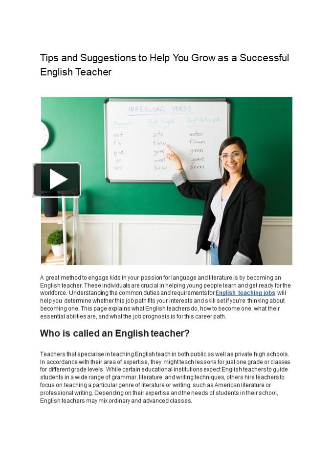 PPT English Teacher Jobs Tips To Grow As A Successful English