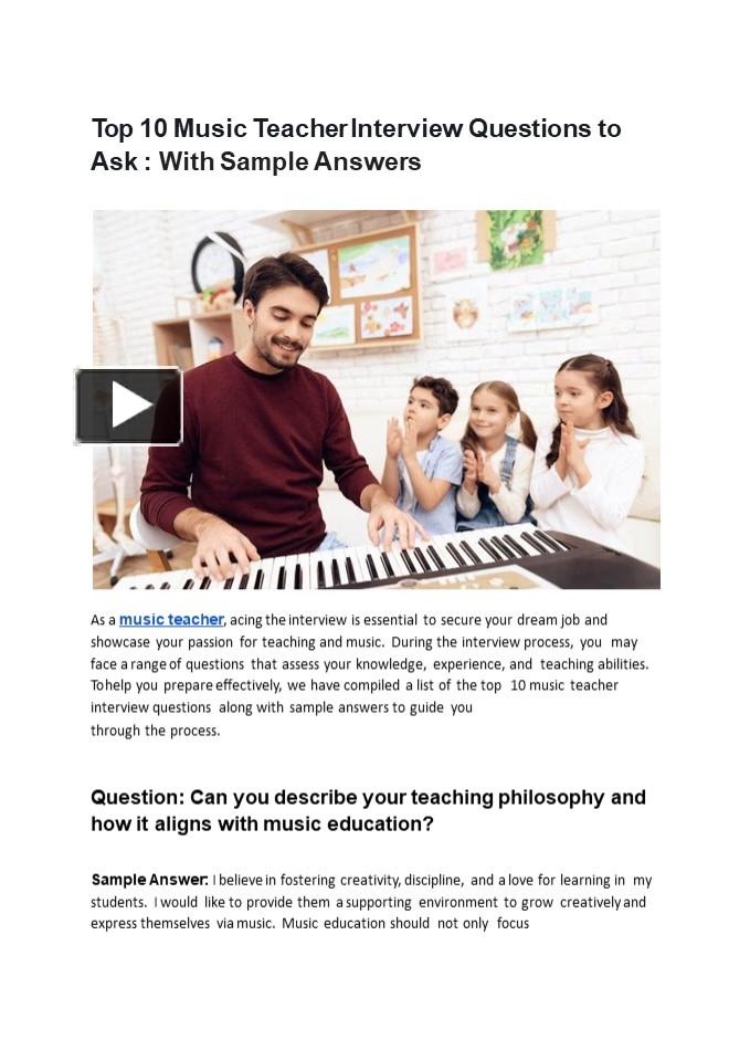 PPT Music Teacher Top 10 interview Questions To Ask PowerPoint