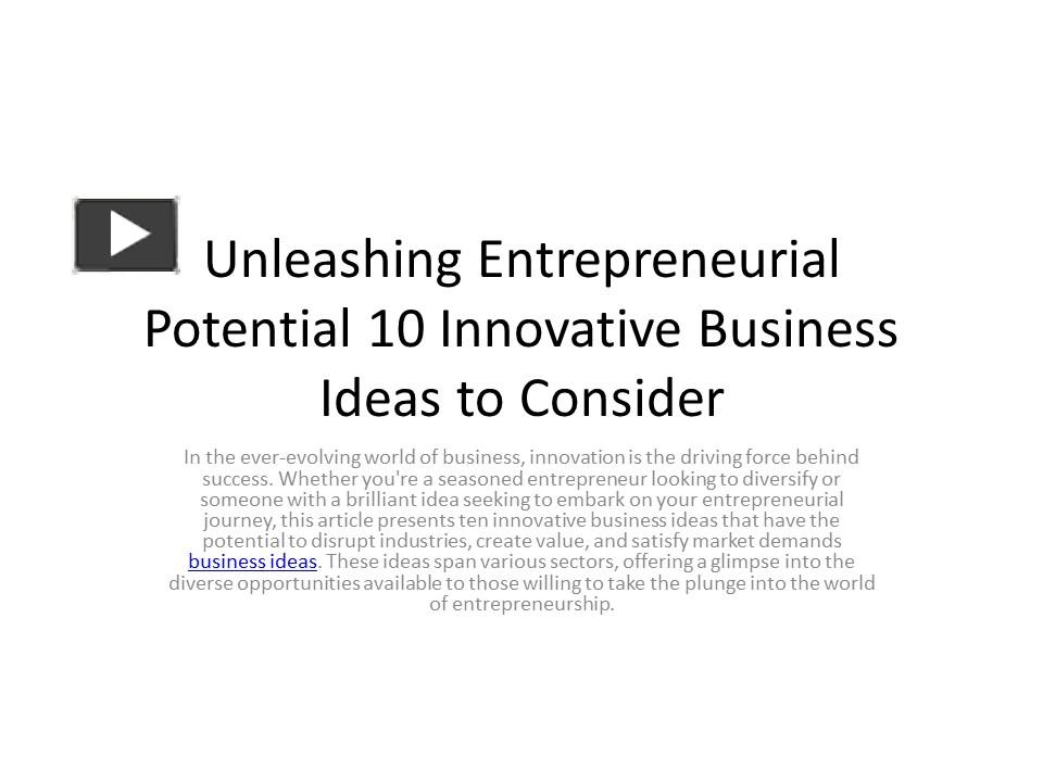 PPT Unleashing Innovation 10 Unique Business Ideas to Inspire