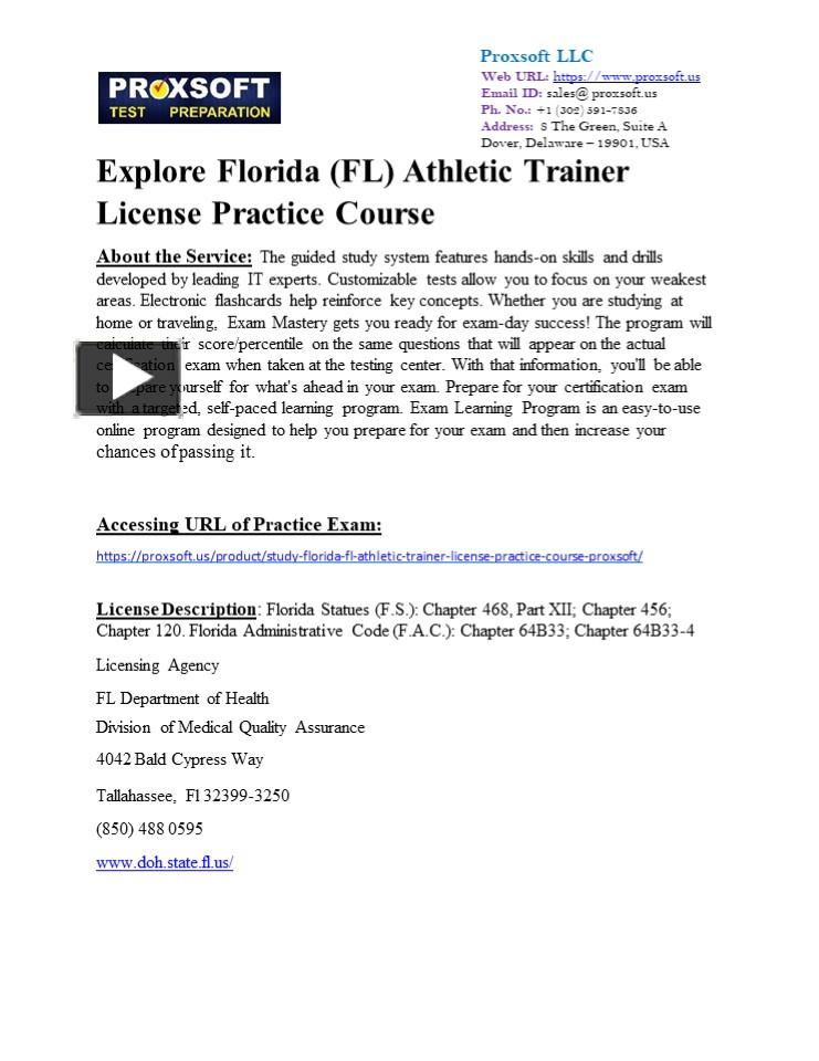 PPT Explore Florida (FL) Athletic Trainer License Practice Course