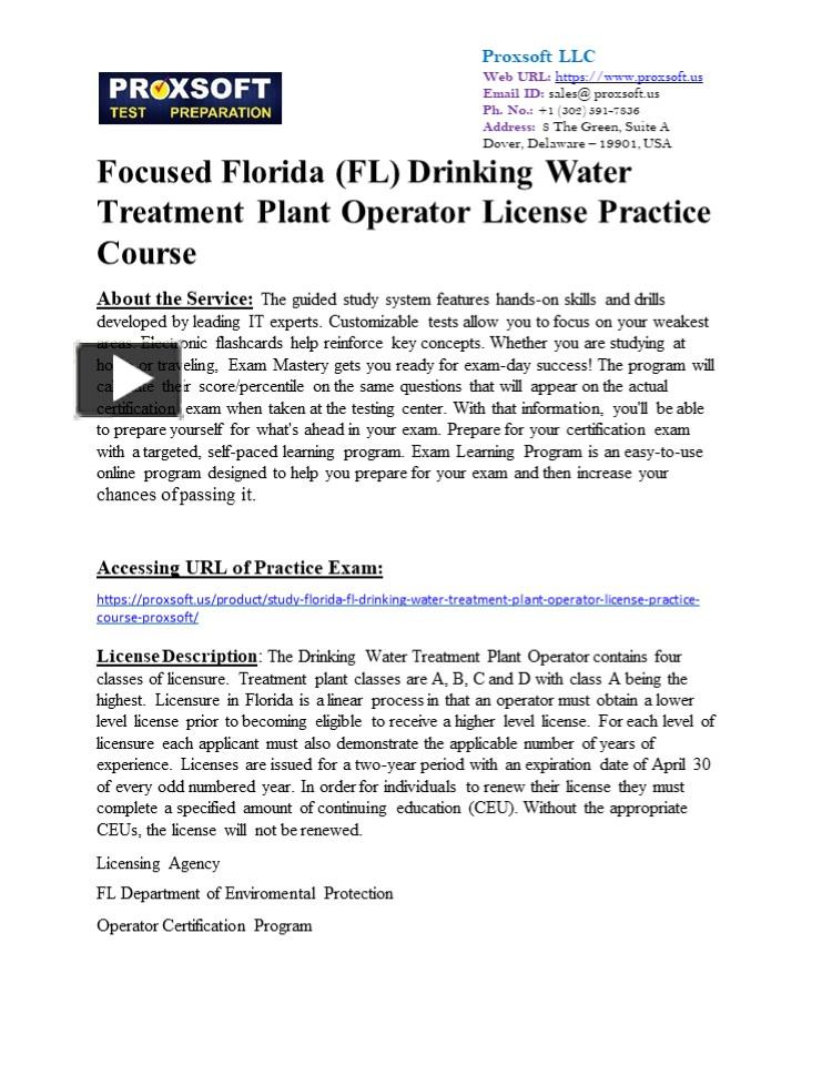 PPT Focused Florida (FL) Drinking Water Treatment Plant Operator