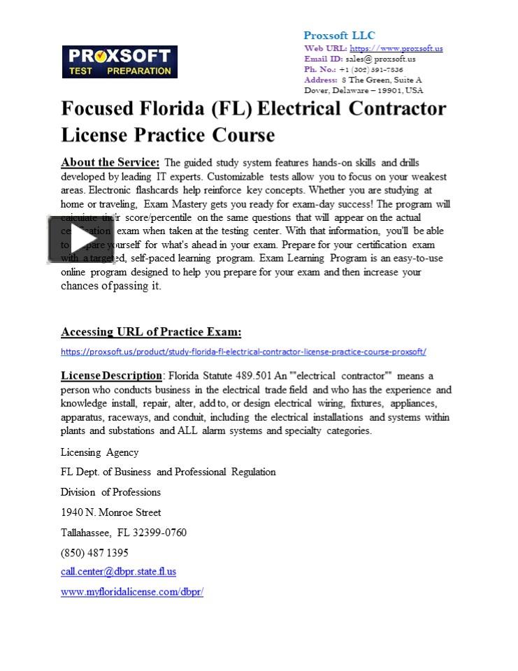 PPT Focused Florida (FL) Electrical Contractor License Practice