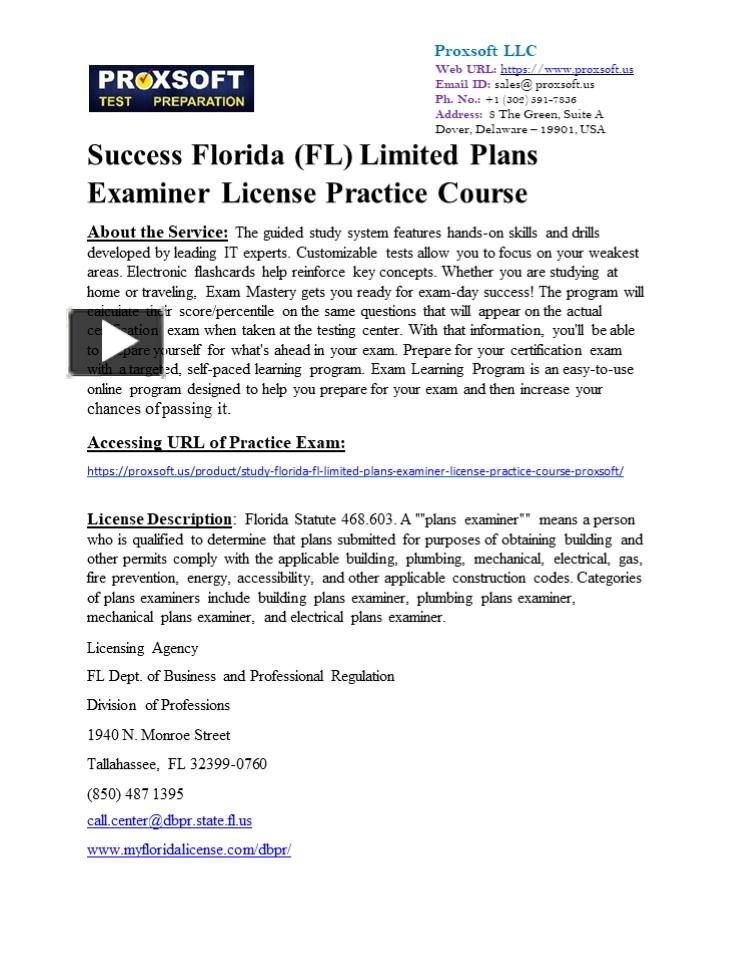PPT Success Florida (FL) Limited Plans Examiner License Practice Course PowerPoint