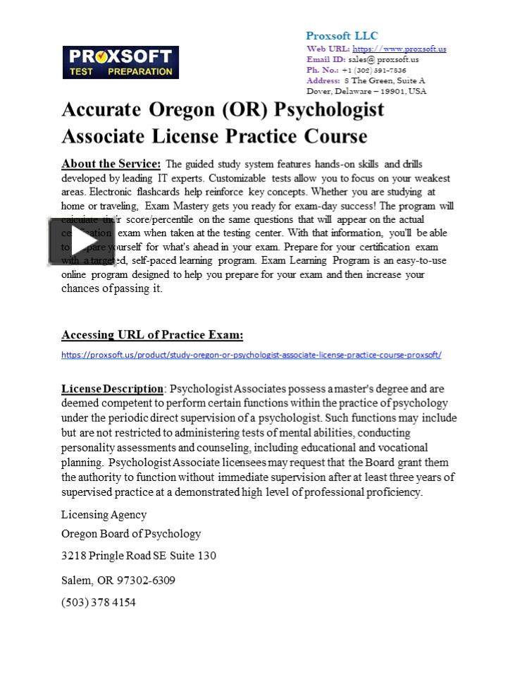 PPT Accurate Oregon (OR) Psychologist Associate License Practice