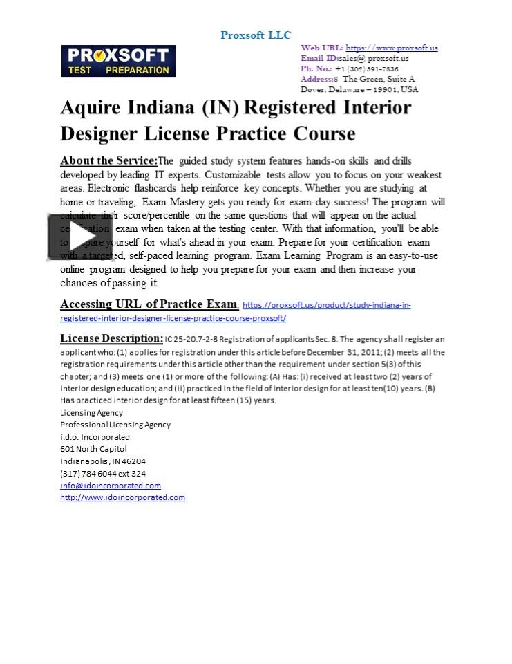 PPT Aquire Indiana (IN) Registered Interior Designer License Practice
