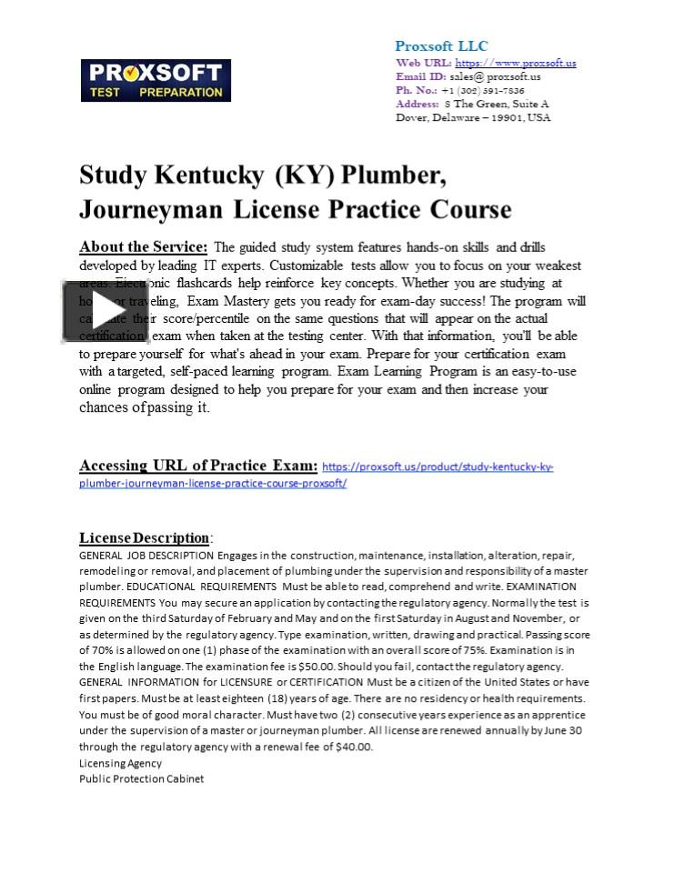 PPT Study Kentucky (KY) Plumber, Journeyman License Practice Course