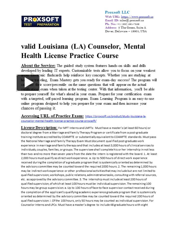 PPT valid Louisiana (LA) Counselor, Mental Health License Practice Course PowerPoint