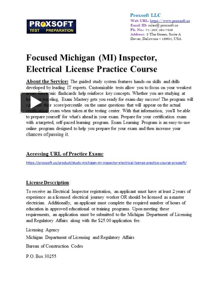 PPT Focused Michigan (MI) Inspector, Electrical License Practice