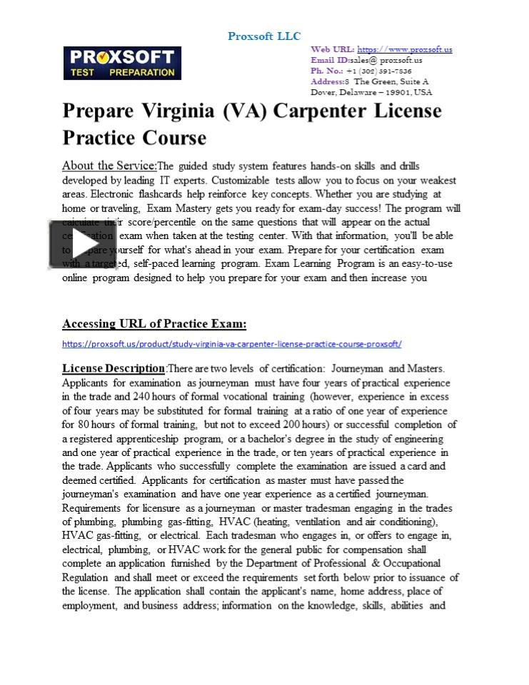 PPT Prepare Virginia (VA) Carpenter License Practice Course
