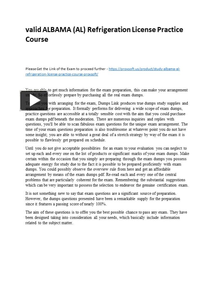 PPT valid ALBAMA (AL) Refrigeration License Practice Course (1