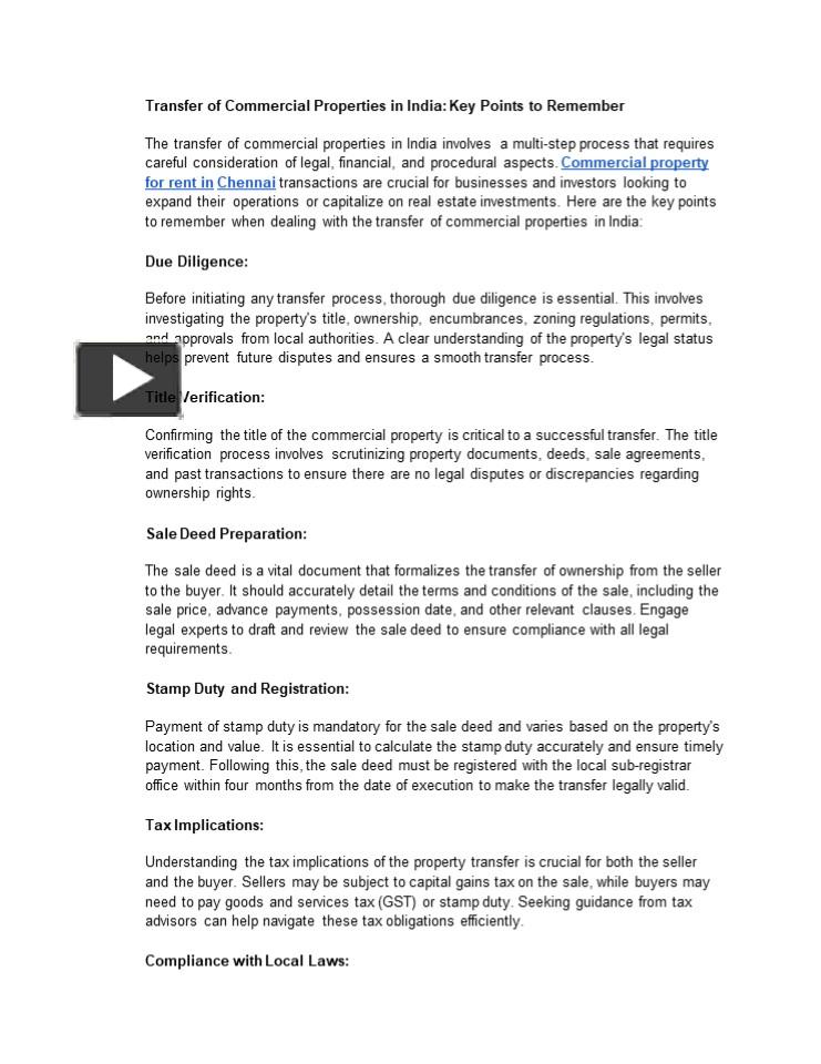 PPT Transfer of Commercial Properties in India Key Points to