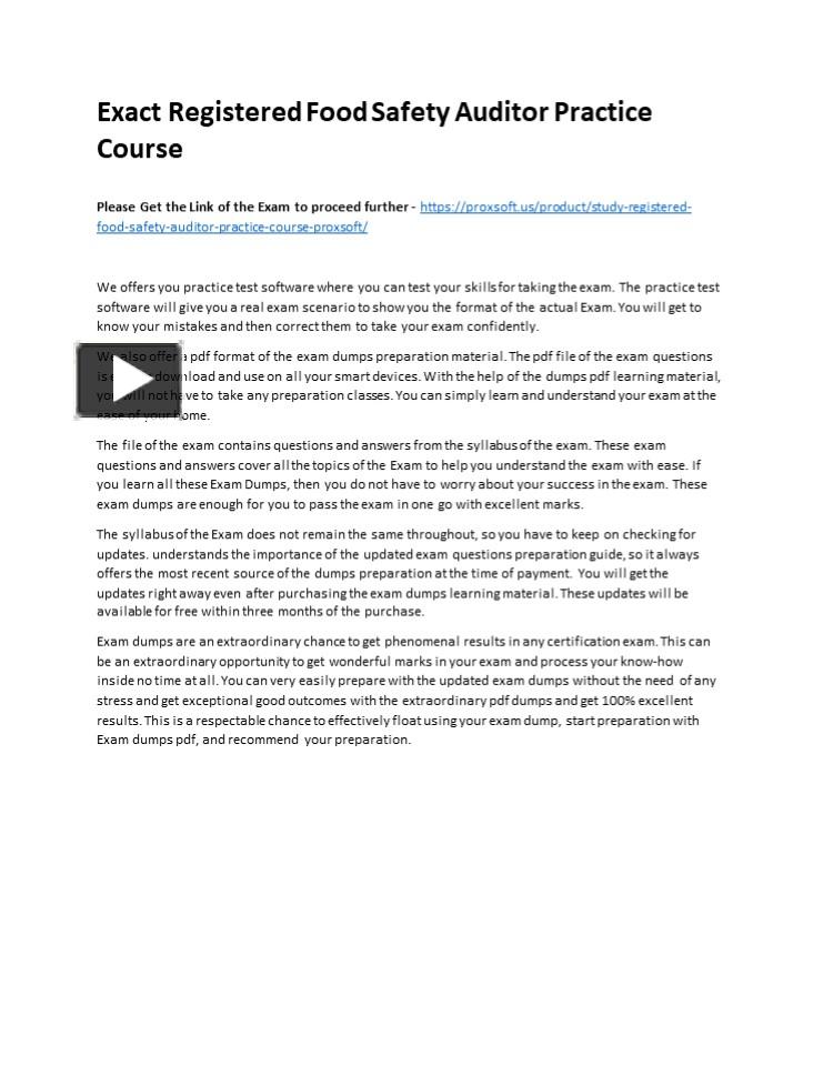 PPT Exact Registered Food Safety Auditor Practice Course PowerPoint