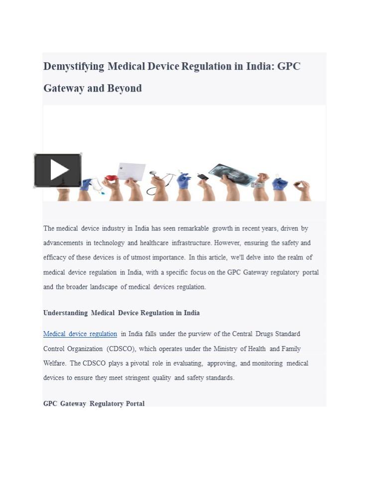 PPT Demystifying Medical Device Regulation in India GPC Gateway and
