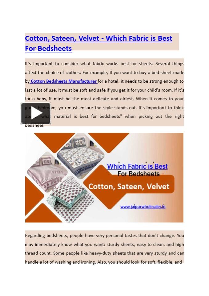 PPT Cotton, Sateen, Velvet Which Fabric is Best For Bedsheets