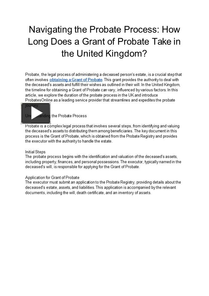 PPT Navigating the Probate Process How Long Does a Grant of Probate Take in the United