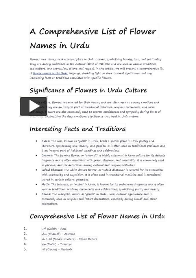 PPT A Comprehensive List of Flower Names in Urdu PowerPoint