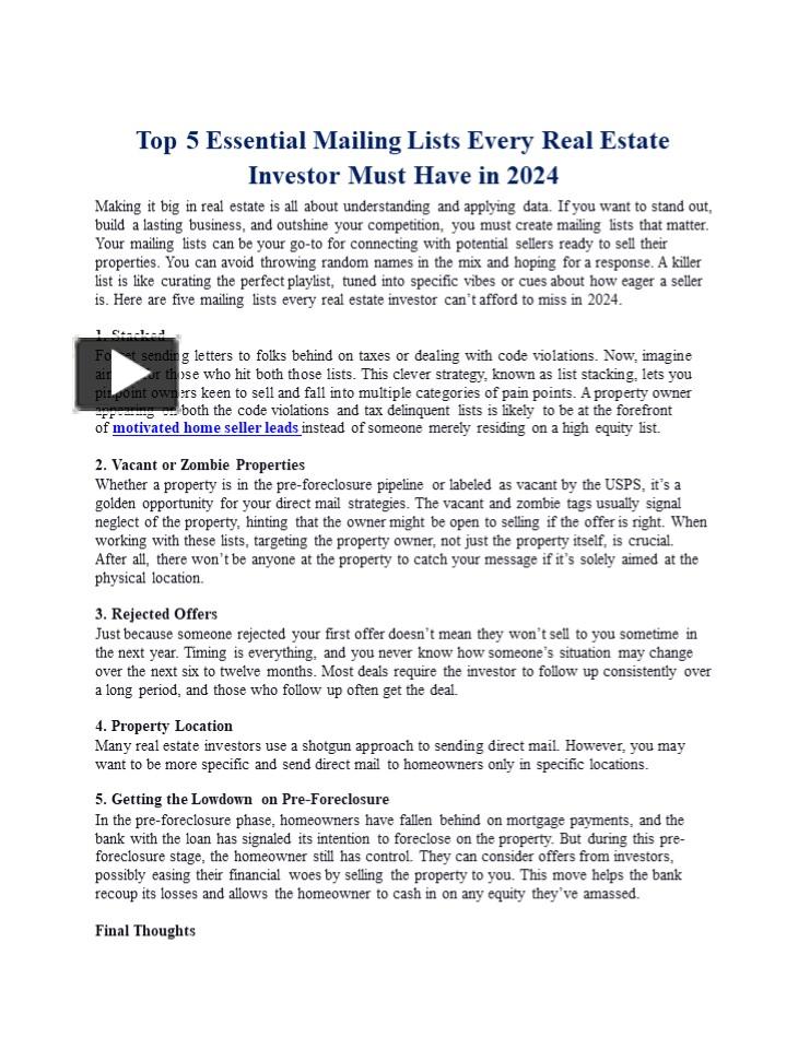 PPT Top 5 Essential Mailing Lists Every Real Estate Investor Must