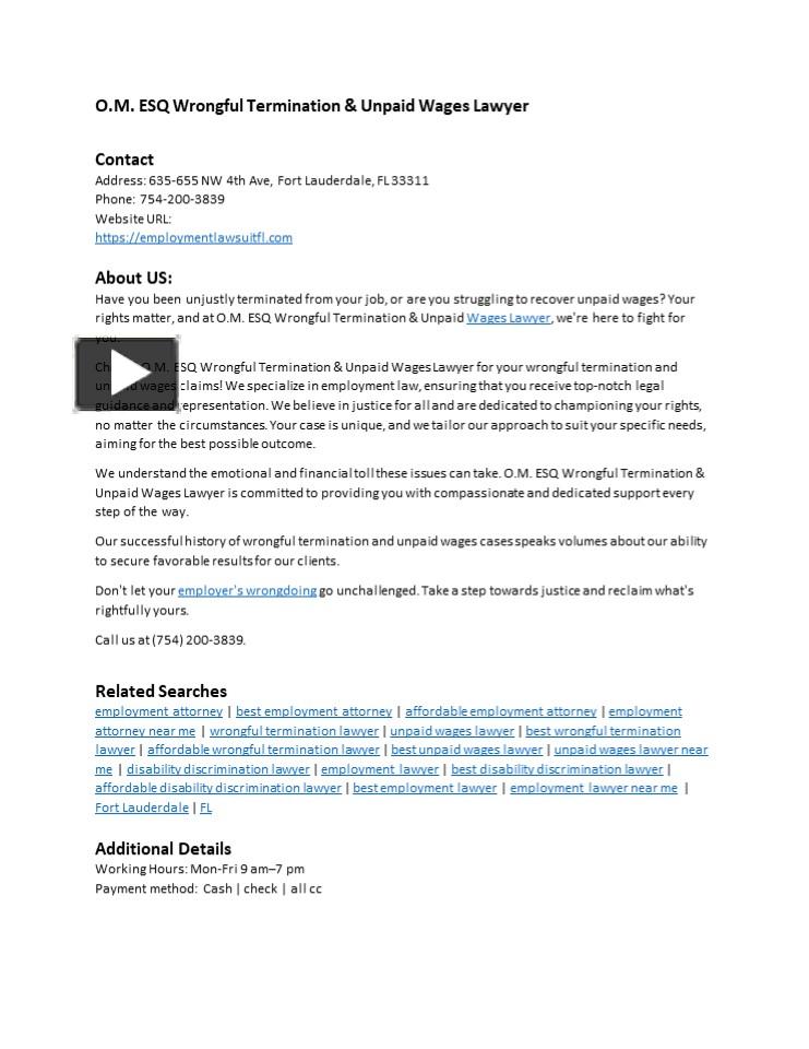 PPT O.M. ESQ Wrongful Termination & Unpaid Wages Lawyer (1