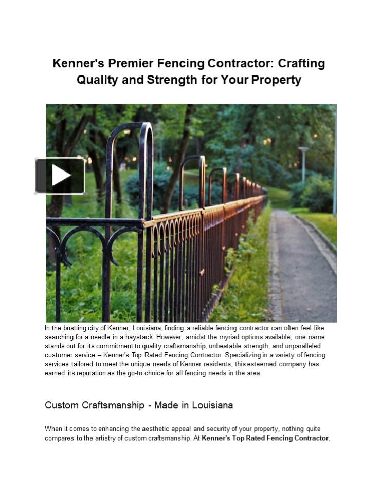 PPT Kenner's Premier Fencing Contractor Crafting Quality and Strength