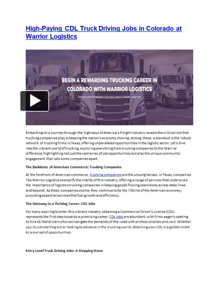 PPT HighPaying CDL Truck Driving Jobs in Colorado at Warrior
