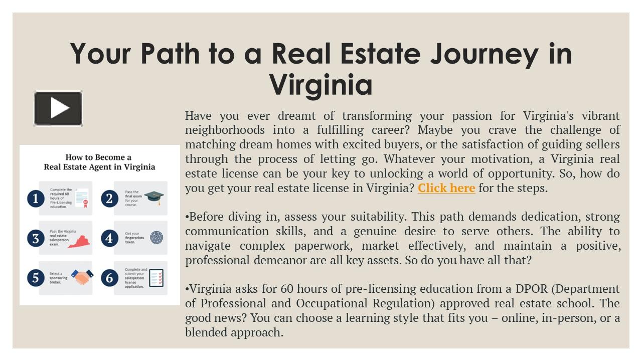 PPT how do you get your real estate license in Virginia PowerPoint presentation free to