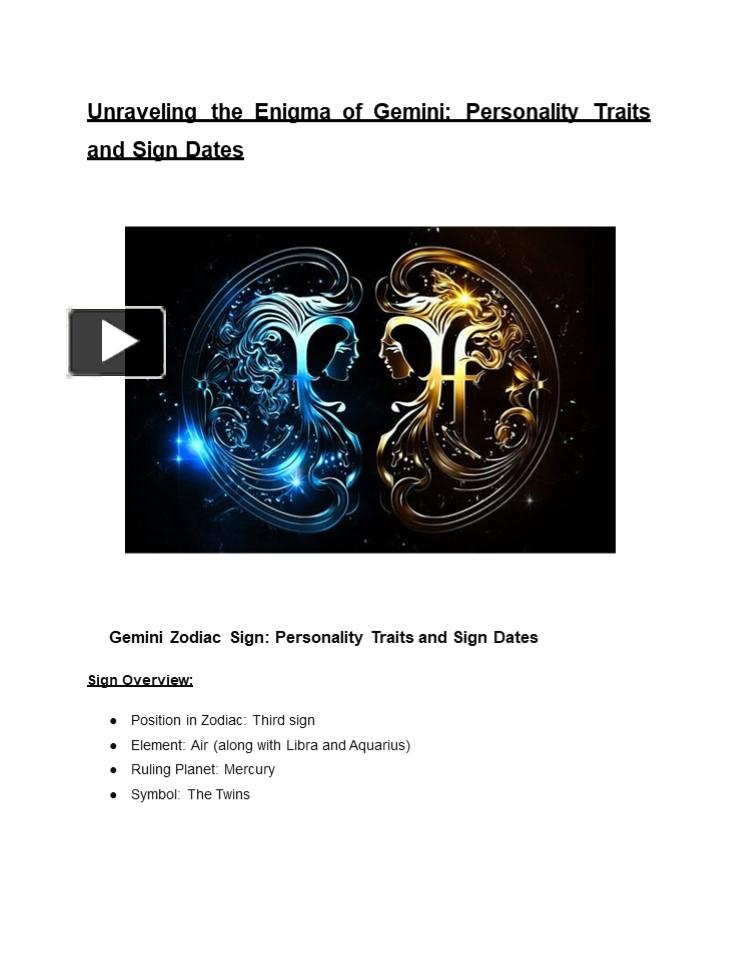 Unraveling the Enigma Gemini Zodiac Sign Explained presentation free