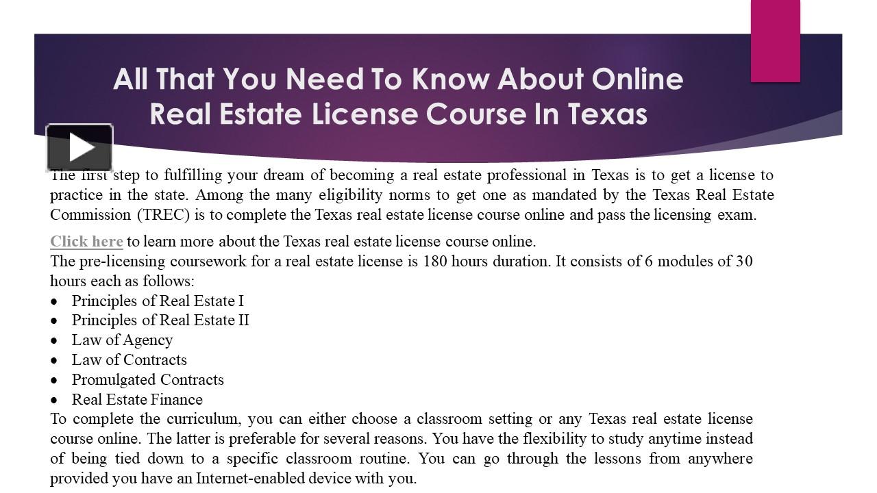 PPT Texas real estate license course online PowerPoint presentation