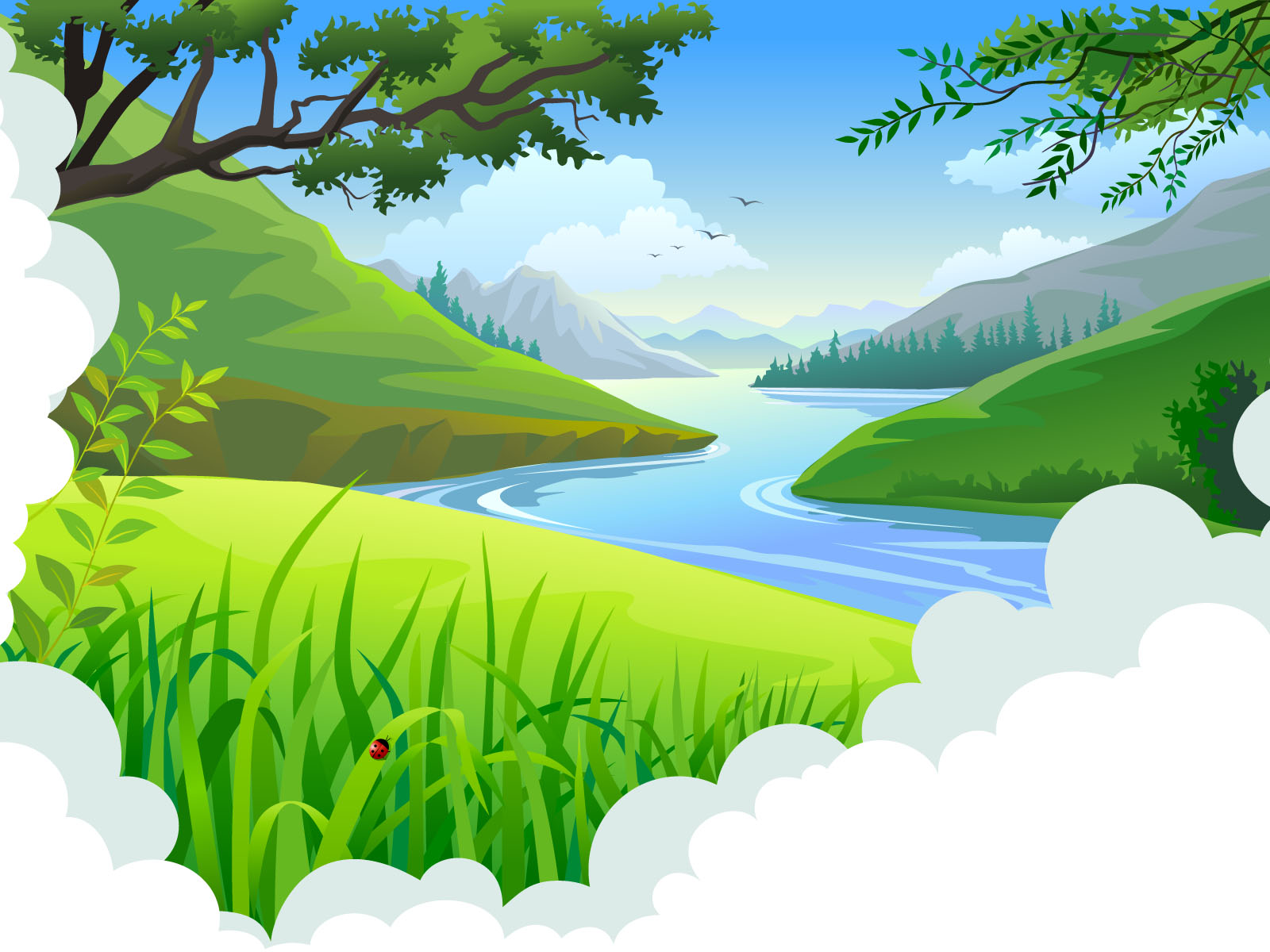 Cartoon Tropical Landscape Backgrounds Blue, Design