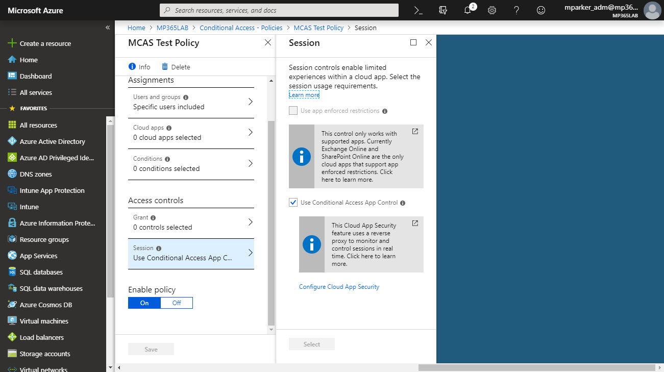 Configuring Microsoft Cloud App Security to protect Exchange Online