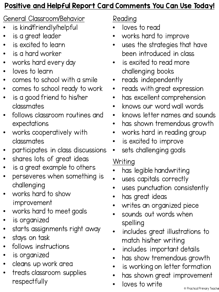 80+ Positive and Helpful Report Card Comments To Use Today!